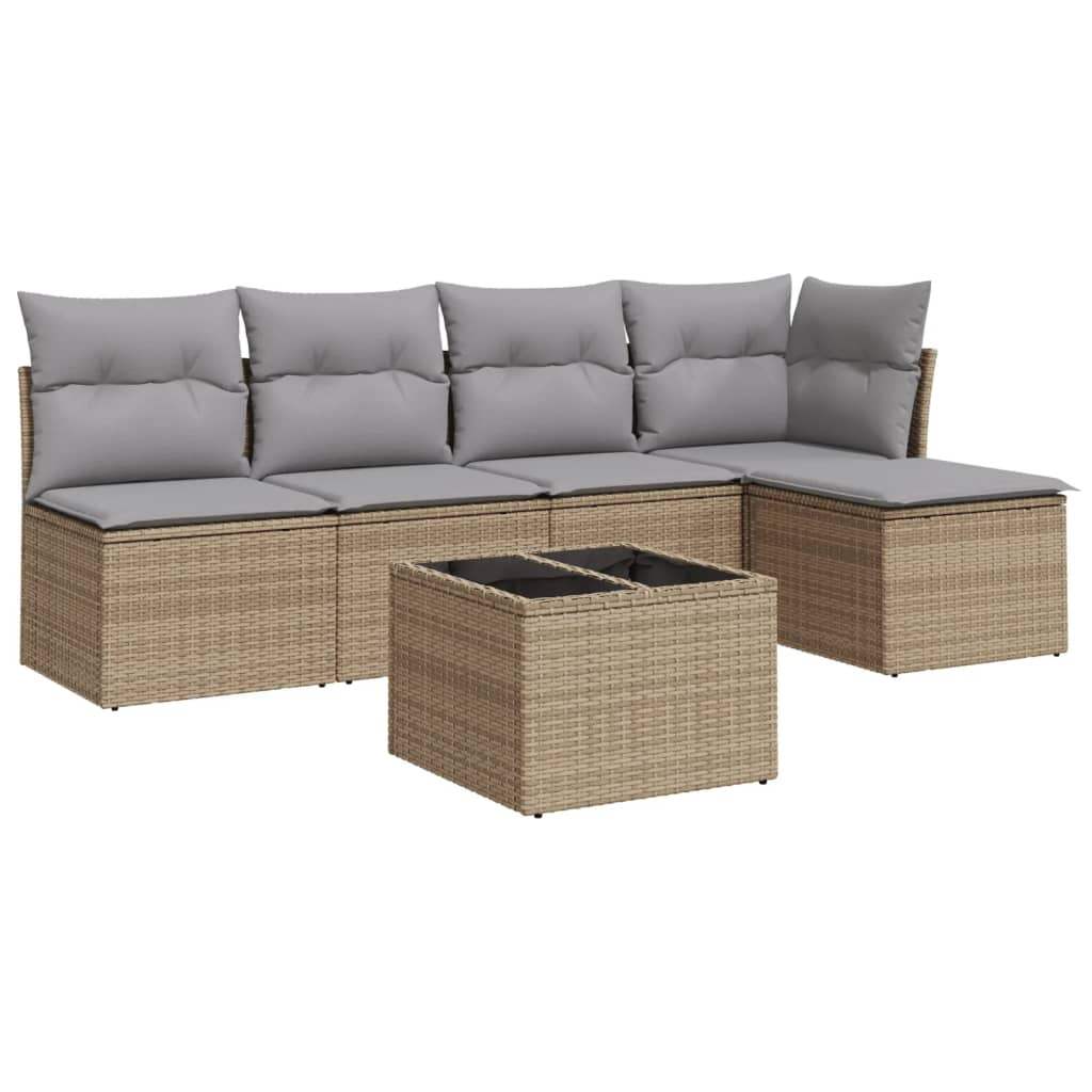 Set Divano da Giardino 6 pz con Cuscini Beige in Polyrattan - homemem39