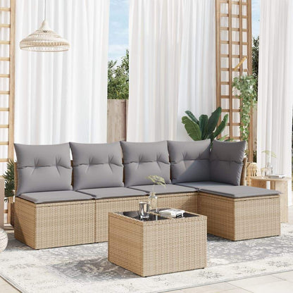 Set Divano da Giardino 6 pz con Cuscini Beige in Polyrattan - homemem39