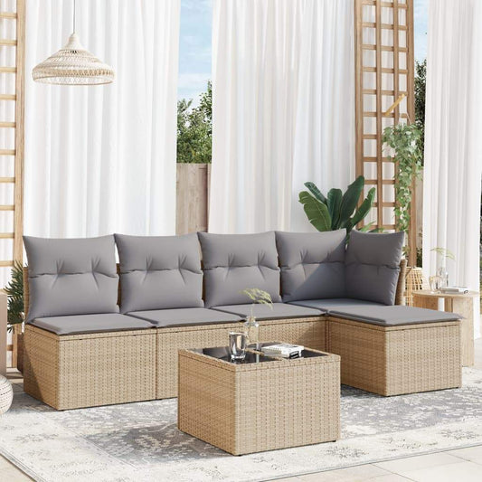 Set Divano da Giardino 6 pz con Cuscini Beige in Polyrattan - homemem39