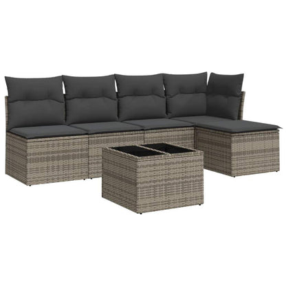 Set Divano da Giardino 6 pz con Cuscini Grigio in Polyrattan - homemem39
