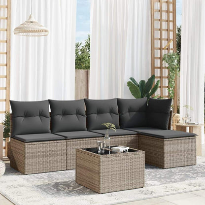 Set Divano da Giardino 6 pz con Cuscini Grigio in Polyrattan - homemem39