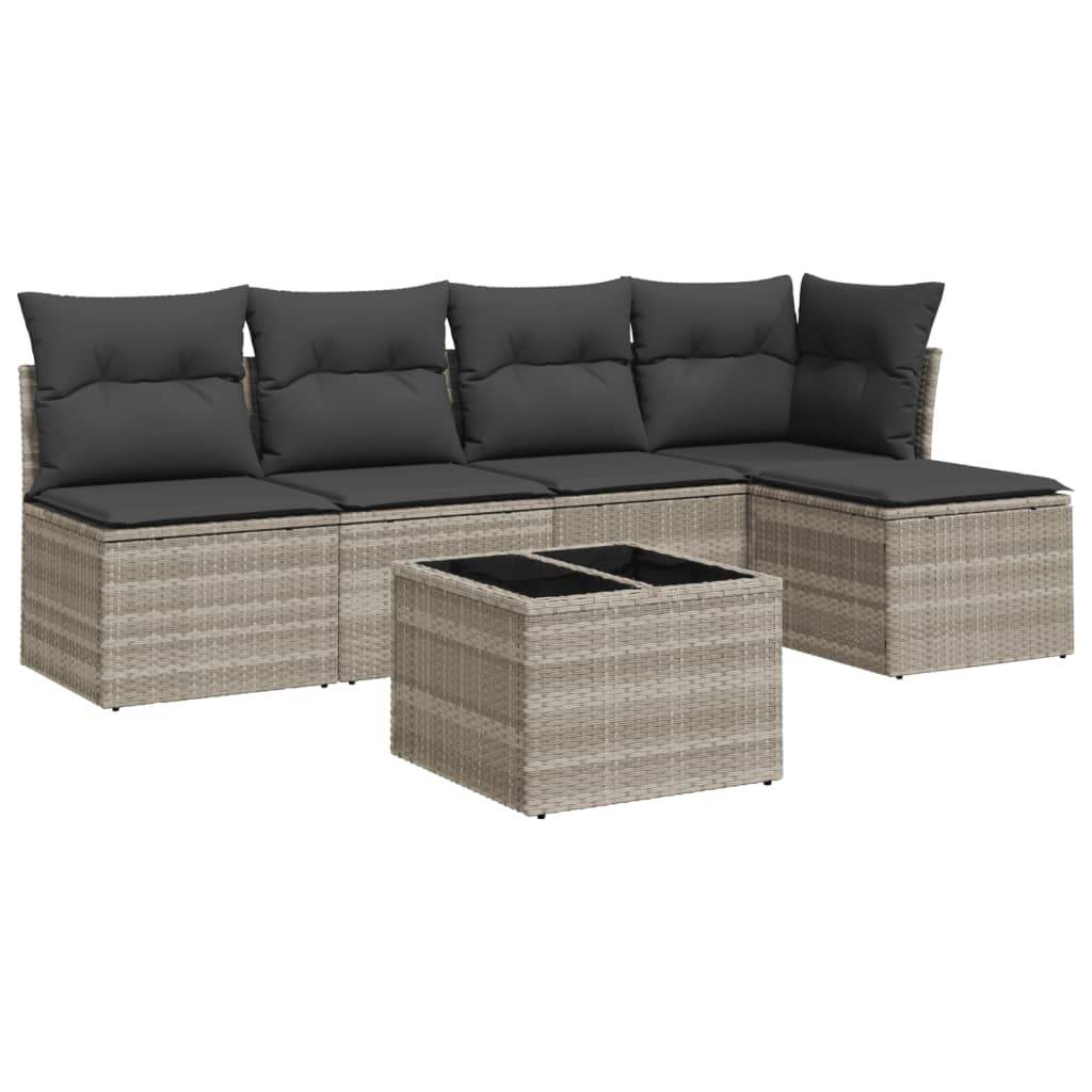Set Divano da Giardino 6pz con Cuscini Grigio Chiaro Polyrattan - homemem39