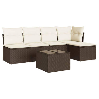 Set Divano da Giardino 6 pz con Cuscini Marrone in Polyrattan - homemem39
