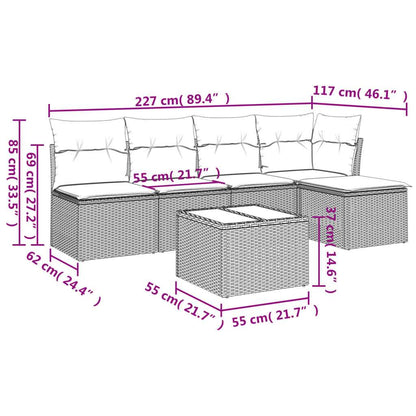 Set Divano da Giardino 6 pz con Cuscini Marrone in Polyrattan - homemem39