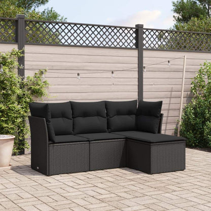 Set Divani da Giardino 4 pz con Cuscini Nero in Polyrattan - homemem39