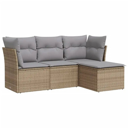 Set Divano da Giardino 4 pz con Cuscini Beige in Polyrattan - homemem39