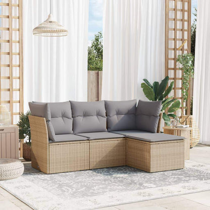 Set Divano da Giardino 4 pz con Cuscini Beige in Polyrattan - homemem39