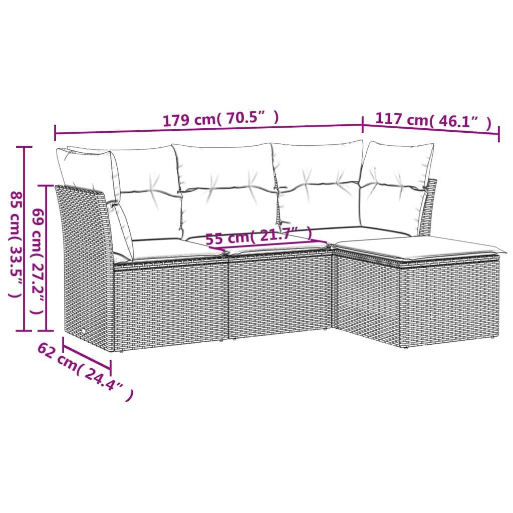 Set Divano da Giardino 4pz con Cuscini Grigio Chiaro Polyrattan - homemem39