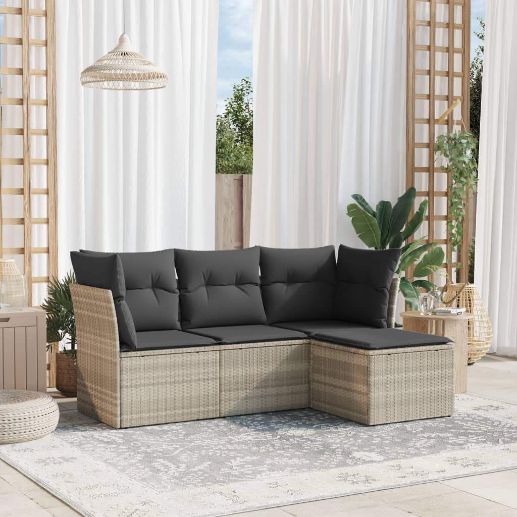 Set Divano da Giardino 4pz con Cuscini Grigio Chiaro Polyrattan - homemem39