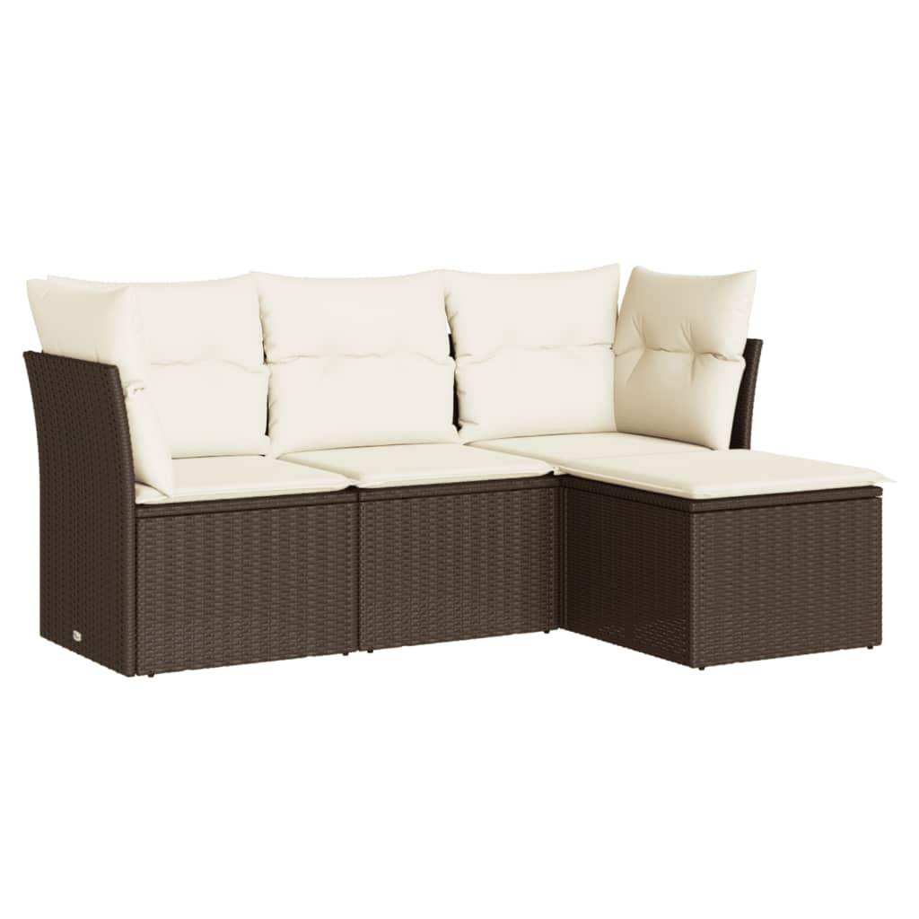 Set Divano da Giardino 4 pz con Cuscini Marrone in Polyrattan - homemem39