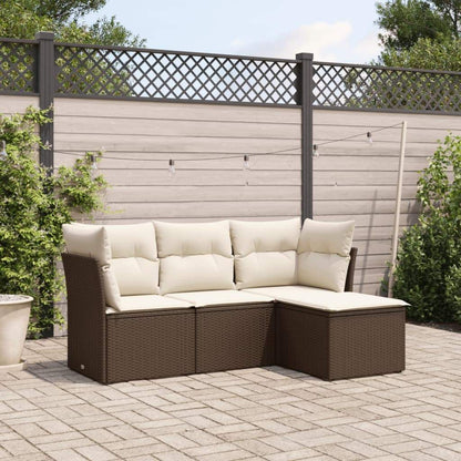 Set Divano da Giardino 4 pz con Cuscini Marrone in Polyrattan - homemem39