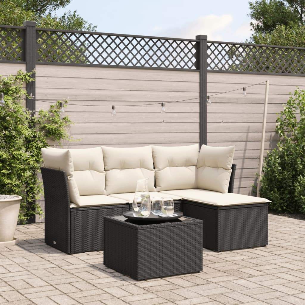 Set Divani da Giardino 5 pz con Cuscini in Polyrattan Nero - homemem39