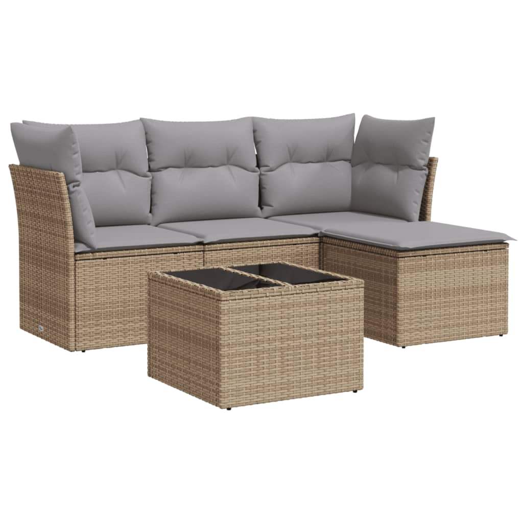 Set Divano da Giardino 5 pz con Cuscini Beige in Polyrattan - homemem39