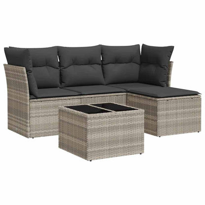 Set Divano da Giardino 5pz con Cuscini Grigio Chiaro Polyrattan - homemem39
