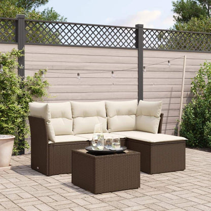 Set Divano da Giardino 5 pz con Cuscini Marrone in Polyrattan - homemem39