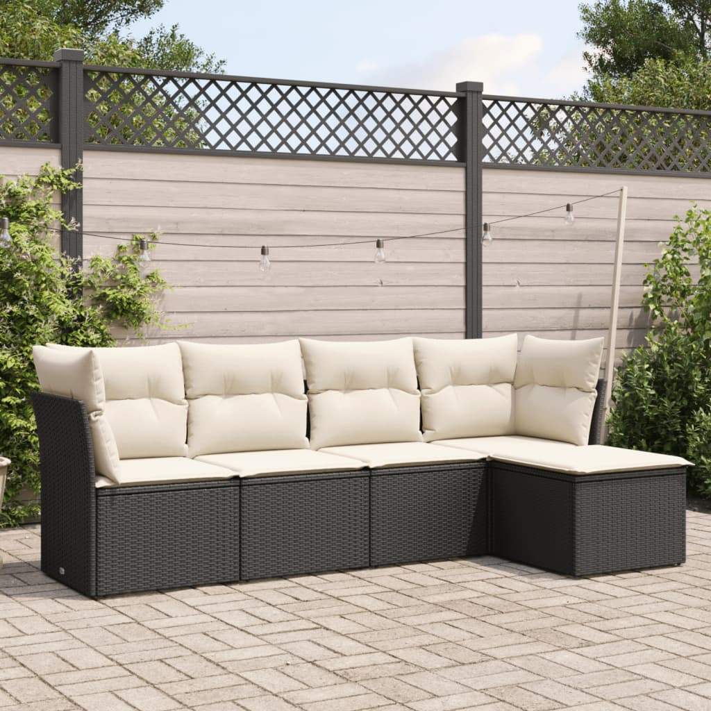 Set Divani da Giardino 5 pz con Cuscini in Polyrattan Nero - homemem39