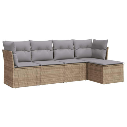 Set Divano da Giardino 5 pz con Cuscini Beige in Polyrattan - homemem39