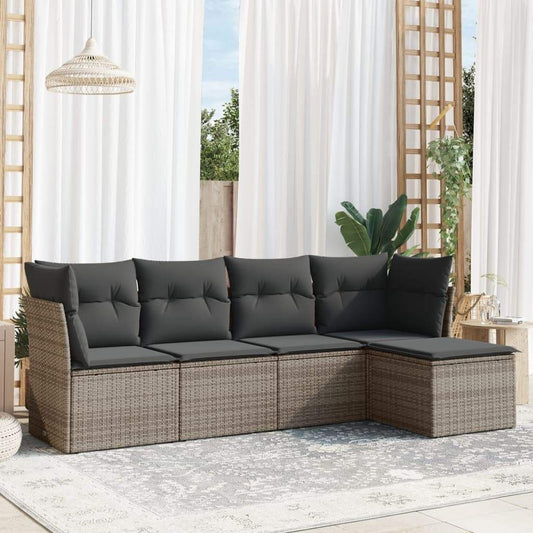Set Divano da Giardino 5 pz con Cuscini Grigio in Polyrattan - homemem39