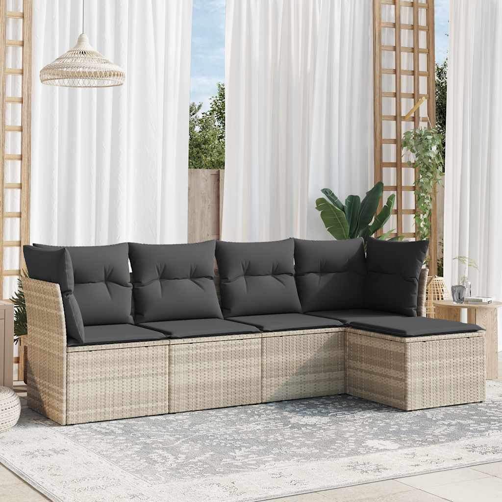 Set Divano da Giardino 5pz con Cuscini Grigio Chiaro Polyrattan - homemem39