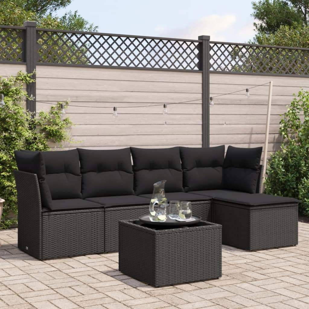 Set Divano da Giardino 6 pz con Cuscini Nero in Polyrattan - homemem39
