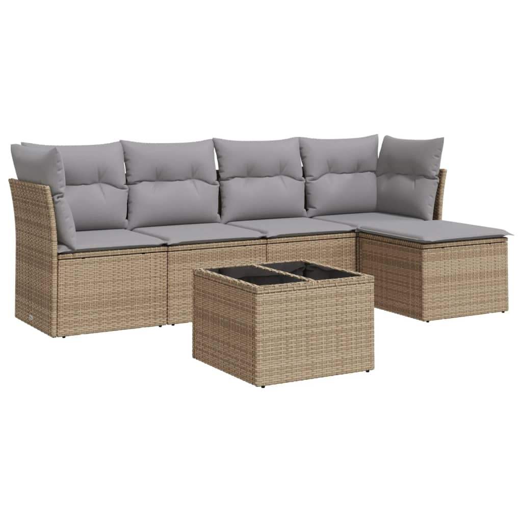 Set Divano da Giardino 6 pz con Cuscini Beige in Polyrattan - homemem39
