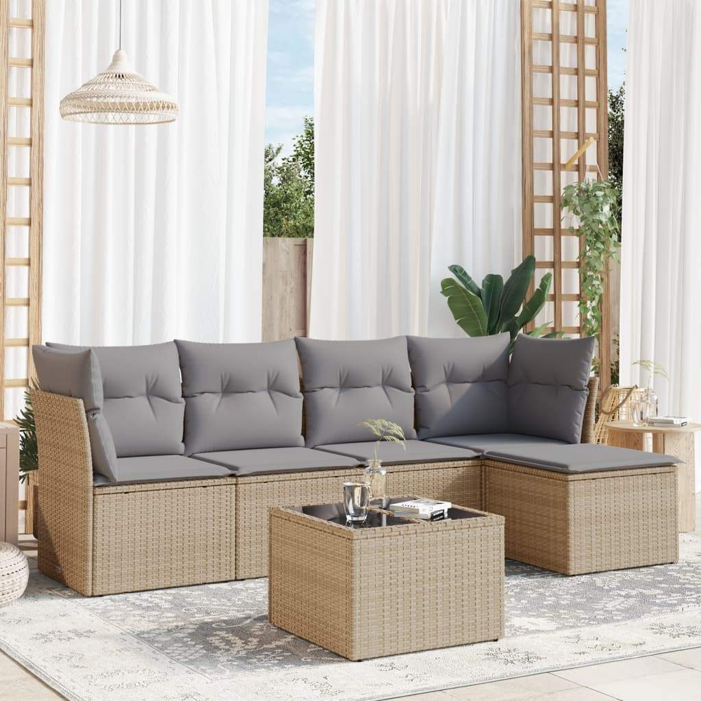 Set Divano da Giardino 6 pz con Cuscini Beige in Polyrattan - homemem39
