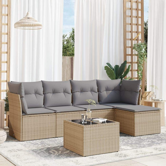 Set Divano da Giardino 6 pz con Cuscini Beige in Polyrattan - homemem39
