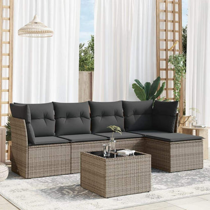 Set Divano da Giardino 6 pz con Cuscini Grigio in Polyrattan - homemem39