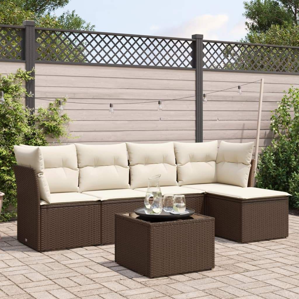 Set Divano da Giardino 6 pz con Cuscini Marrone in Polyrattan - homemem39