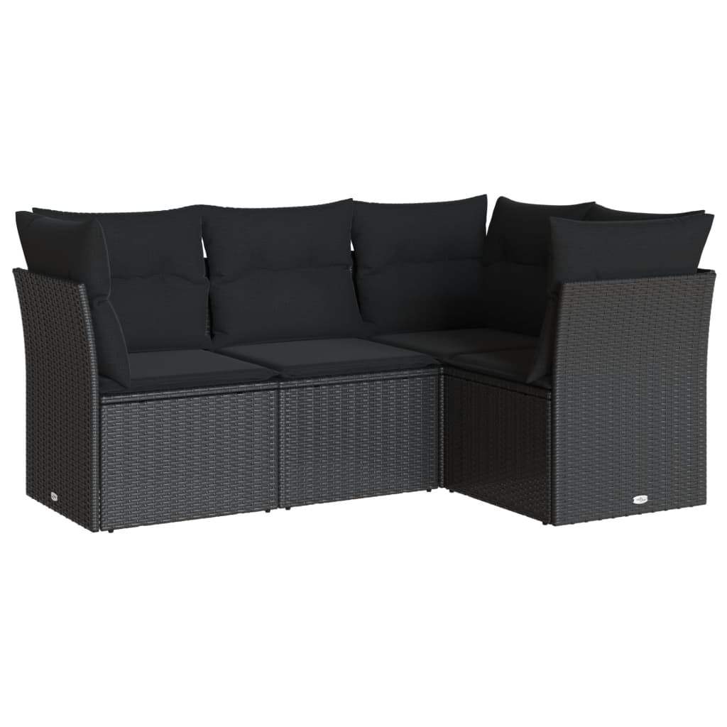 Set Divani da Giardino 4 pz con Cuscini Nero in Polyrattan - homemem39