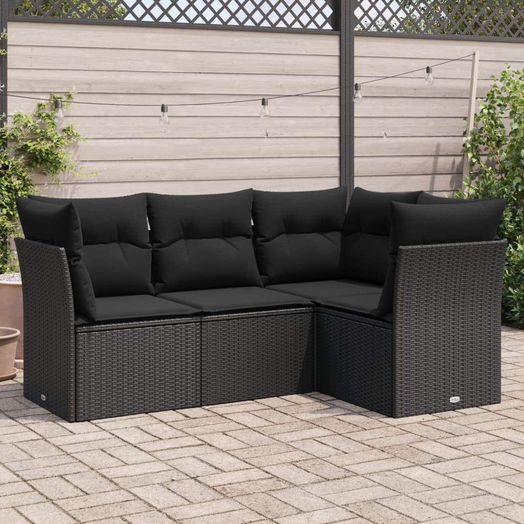 Set Divani da Giardino 4 pz con Cuscini Nero in Polyrattan - homemem39