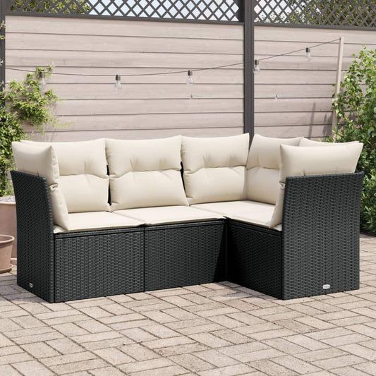 Set Divani da Giardino 4 pz con Cuscini Nero in Polyrattan - homemem39