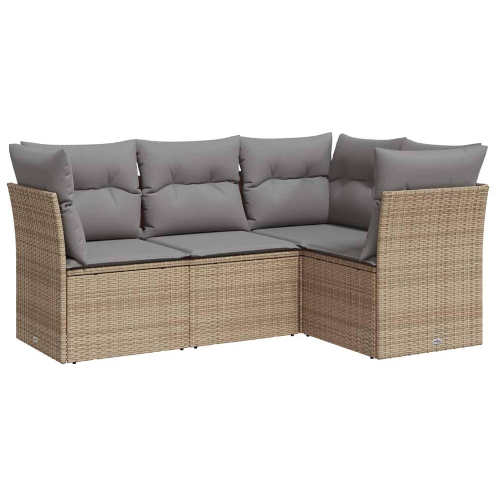 Set Divano da Giardino 4 pz con Cuscini Beige in Polyrattan - homemem39