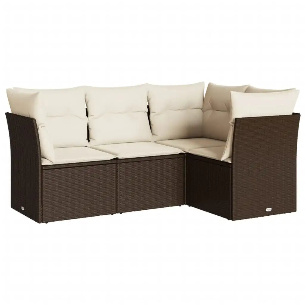 Set Divano da Giardino 4 pz con Cuscini Marrone in Polyrattan - homemem39