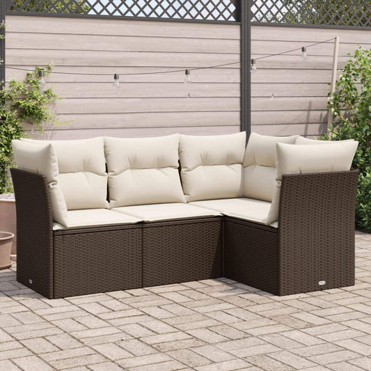 Set Divano da Giardino 4 pz con Cuscini Marrone in Polyrattan - homemem39