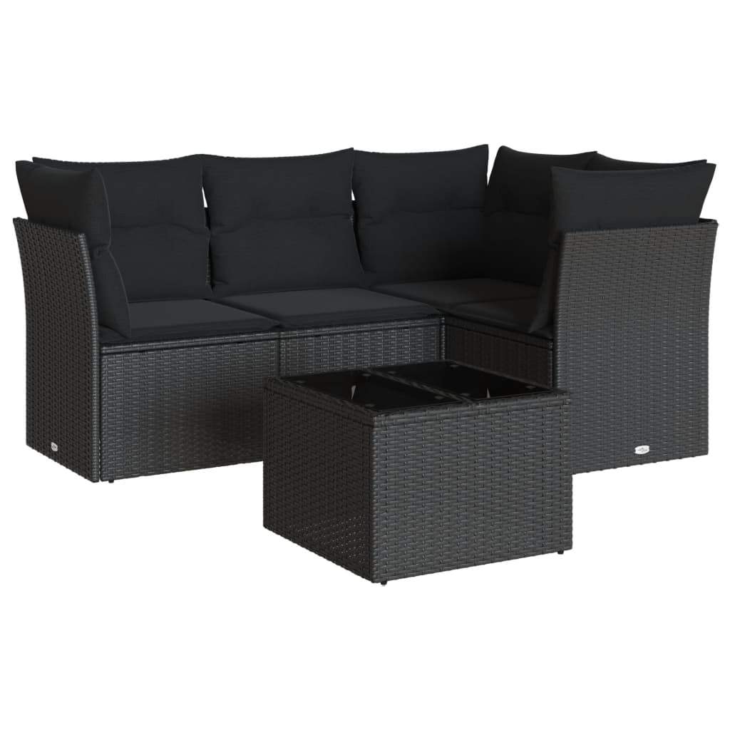 Set Divani da Giardino 5 pz con Cuscini in Polyrattan Nero - homemem39