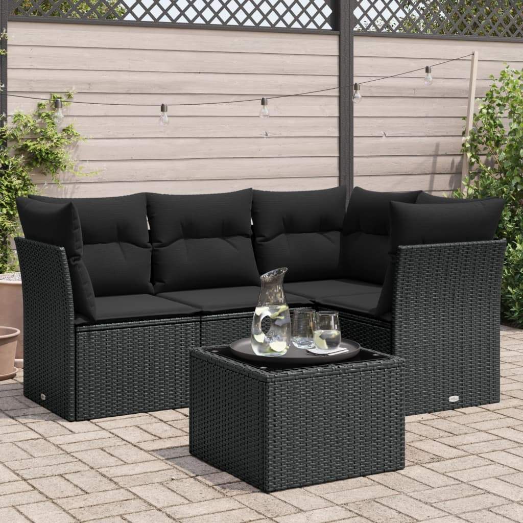 Set Divani da Giardino 5 pz con Cuscini in Polyrattan Nero - homemem39