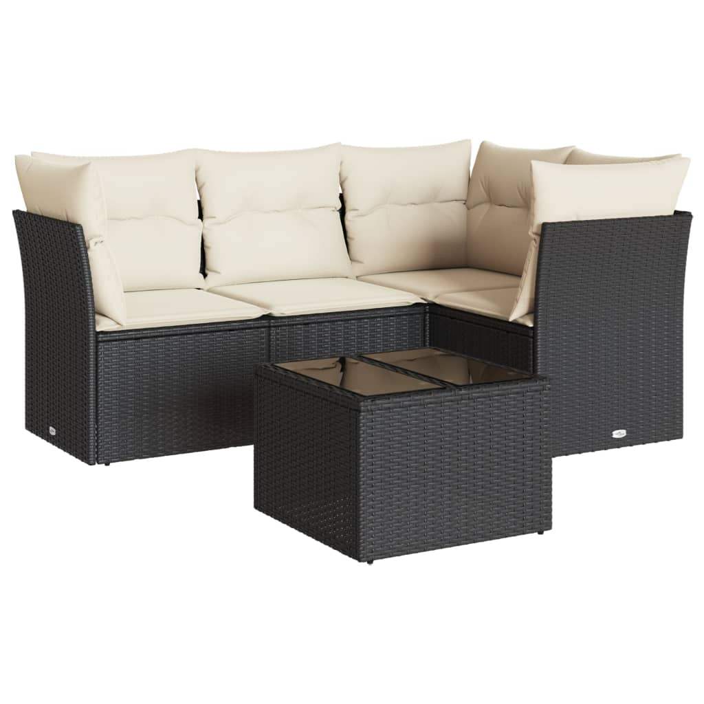 Set Divani da Giardino 5 pz con Cuscini in Polyrattan Nero - homemem39