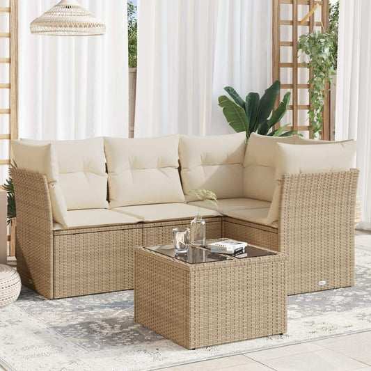 Set Divano da Giardino 5 pz con Cuscini Beige in Polyrattan - homemem39