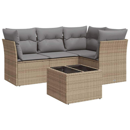 Set Divano da Giardino 5 pz con Cuscini Beige in Polyrattan - homemem39