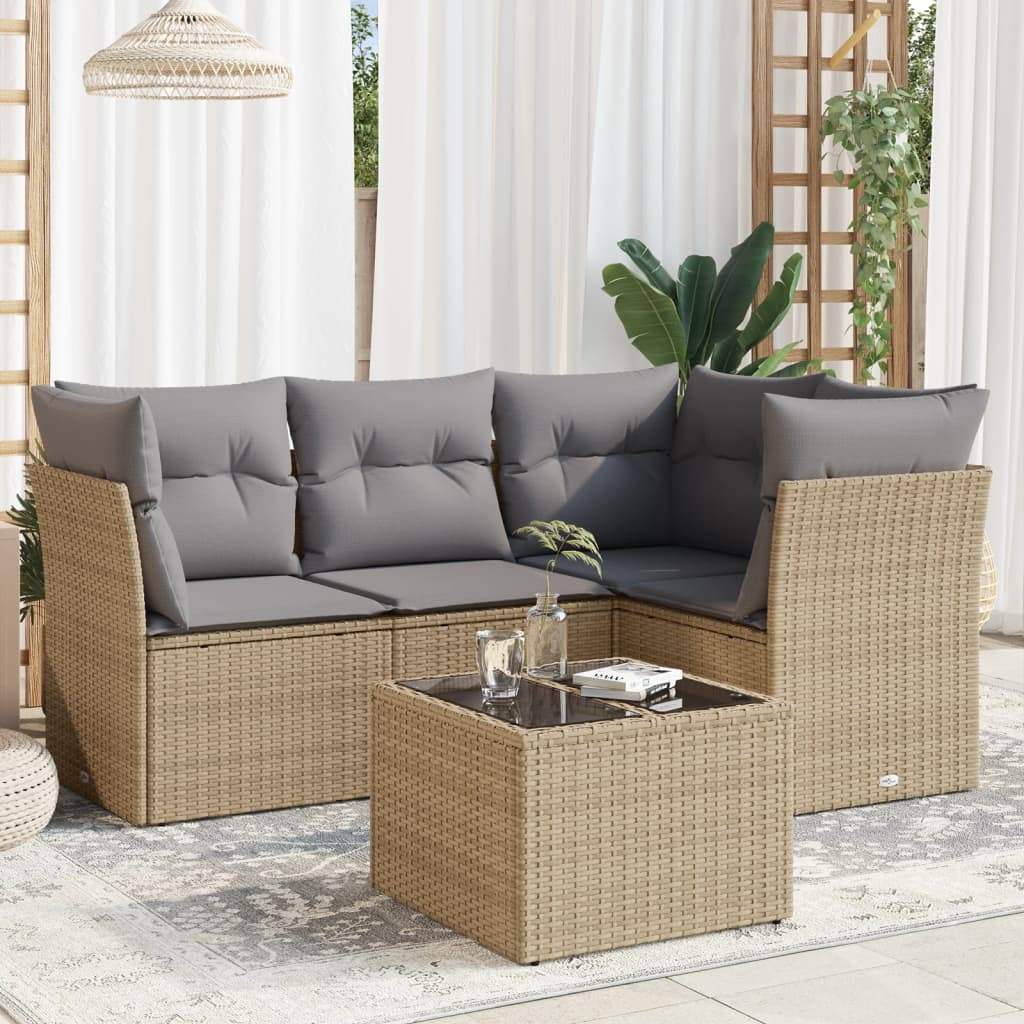 Set Divano da Giardino 5 pz con Cuscini Beige in Polyrattan - homemem39
