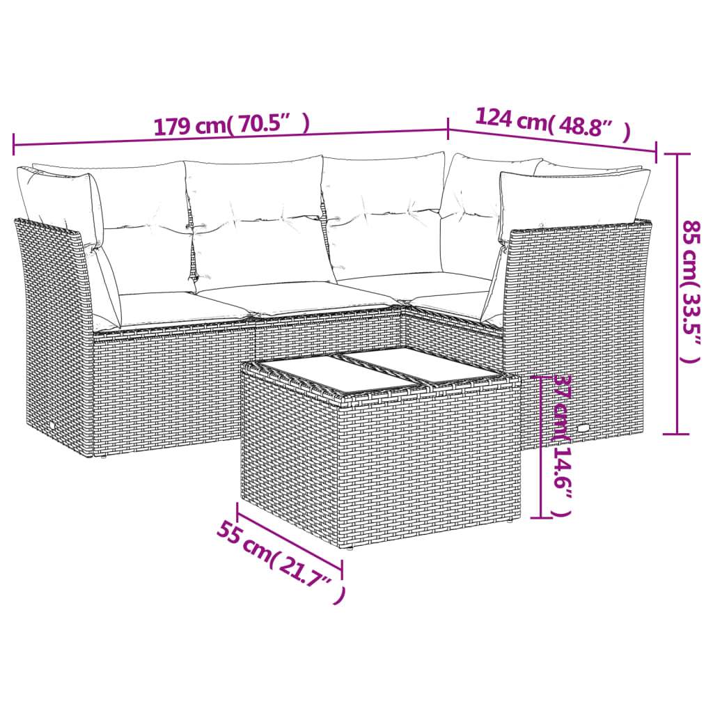Set Divano da Giardino 5 pz con Cuscini Grigio in Polyrattan - homemem39
