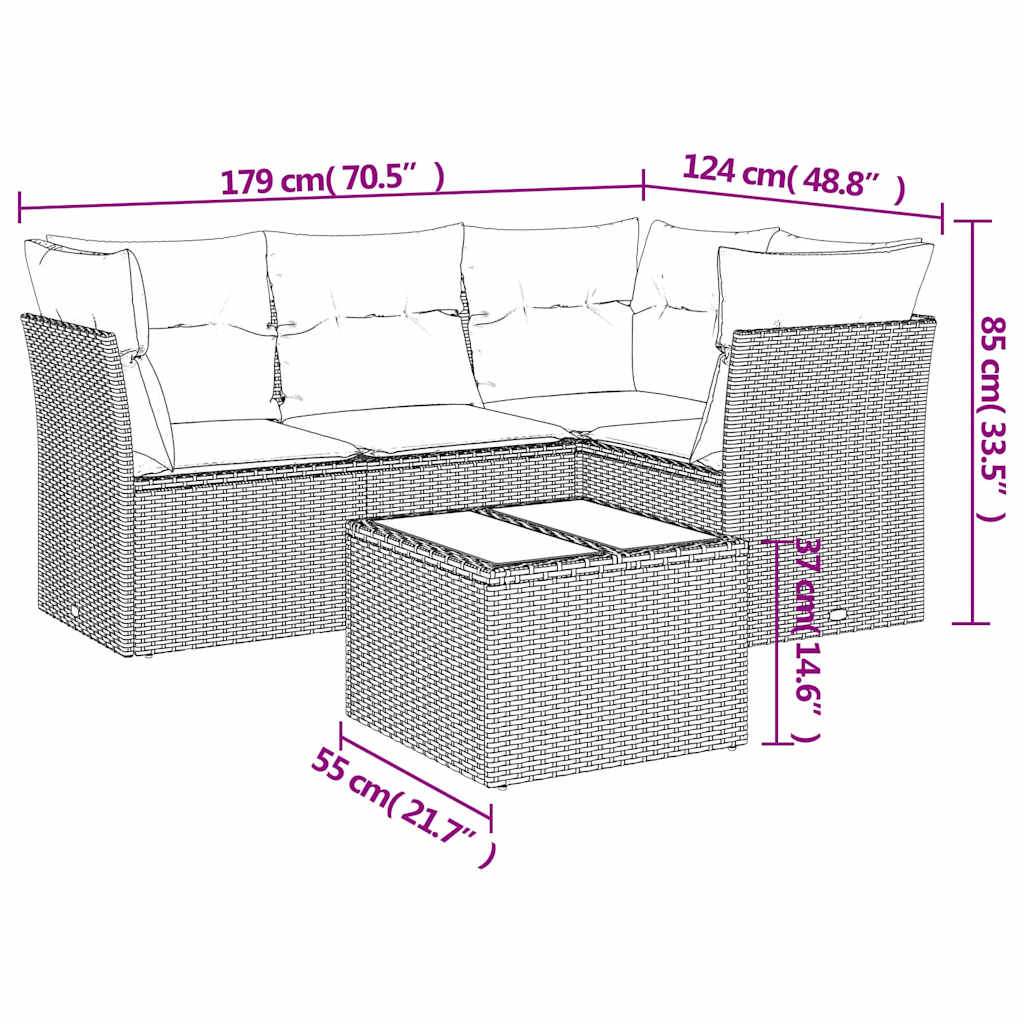 Set Divano da Giardino 5pz con Cuscini Grigio Chiaro Polyrattan - homemem39