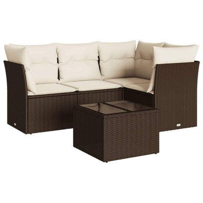 Set Divano da Giardino 5 pz con Cuscini Marrone in Polyrattan - homemem39