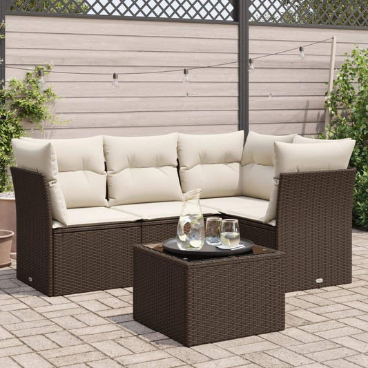 Set Divano da Giardino 5 pz con Cuscini Marrone in Polyrattan - homemem39