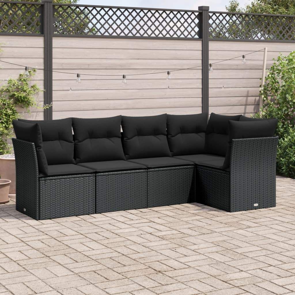 Set Divani da Giardino 5 pz con Cuscini in Polyrattan Nero - homemem39