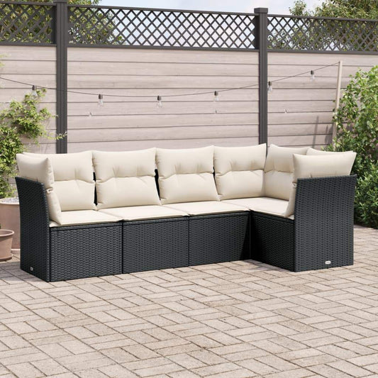 Set Divani da Giardino 5 pz con Cuscini in Polyrattan Nero - homemem39