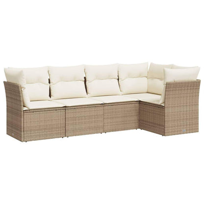 Set Divano da Giardino 5 pz con Cuscini Beige in Polyrattan - homemem39
