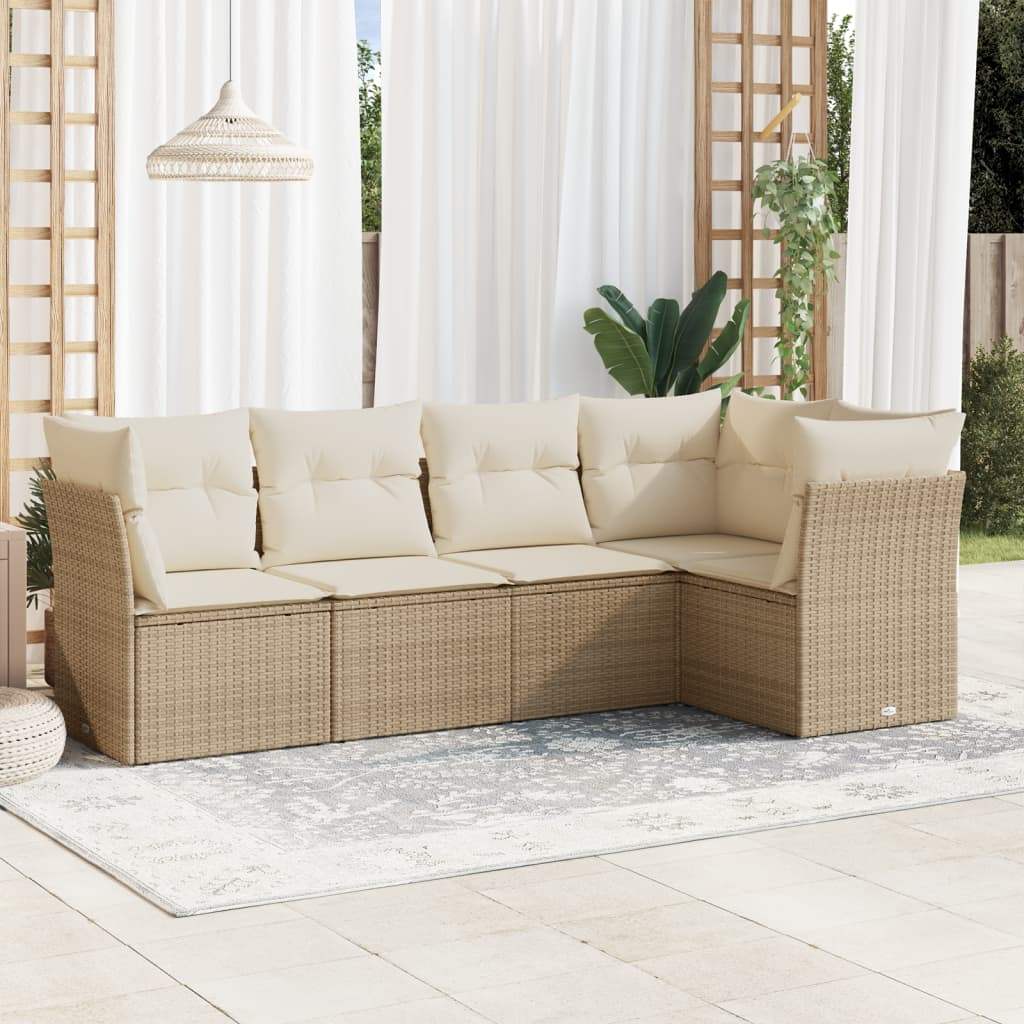Set Divano da Giardino 5 pz con Cuscini Beige in Polyrattan - homemem39
