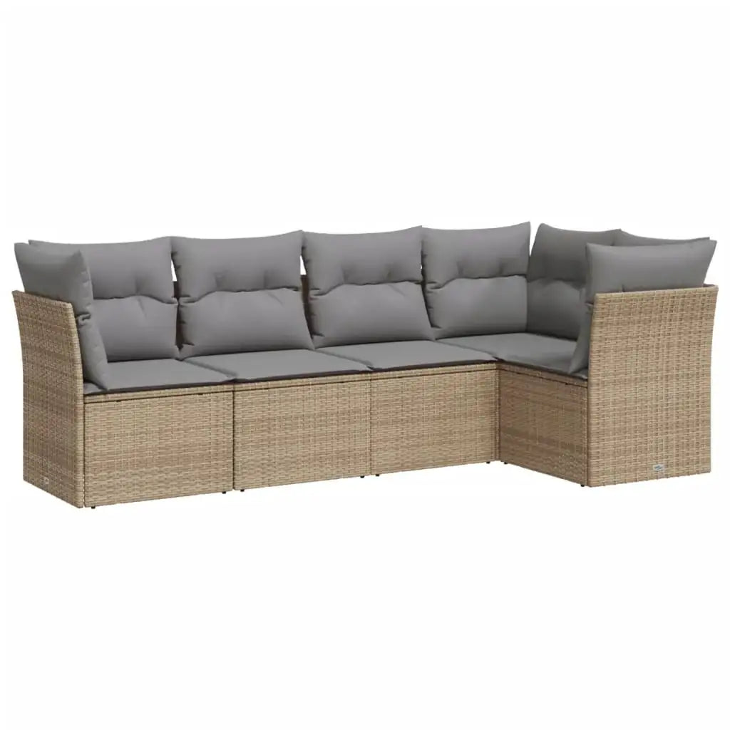 Set Divano da Giardino 5 pz con Cuscini Beige in Polyrattan - homemem39